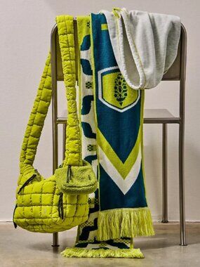 Free People Movement Big‎ League Reversible Green Winter Colorful Scarf - NEW